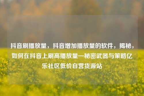 抖音刷播放量	，抖音增加播放量的软件，揭秘，如何在抖音上刷高播放量—秘密武器与策略亿乐社区低价自营货源站  第1张